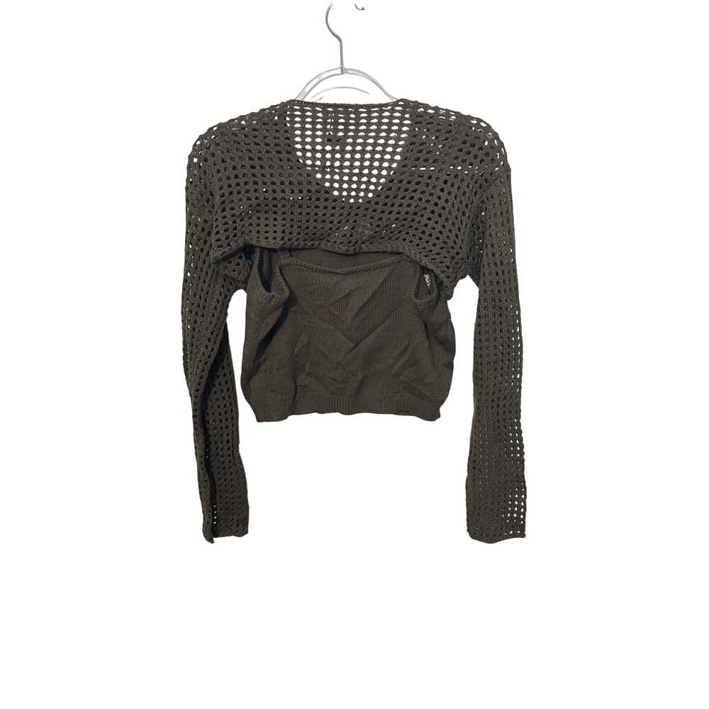 Thorn & Fable Sweater Set Womens MD Olive Green Embroidered Woodland Shrug Tank - Picture 3 of 4